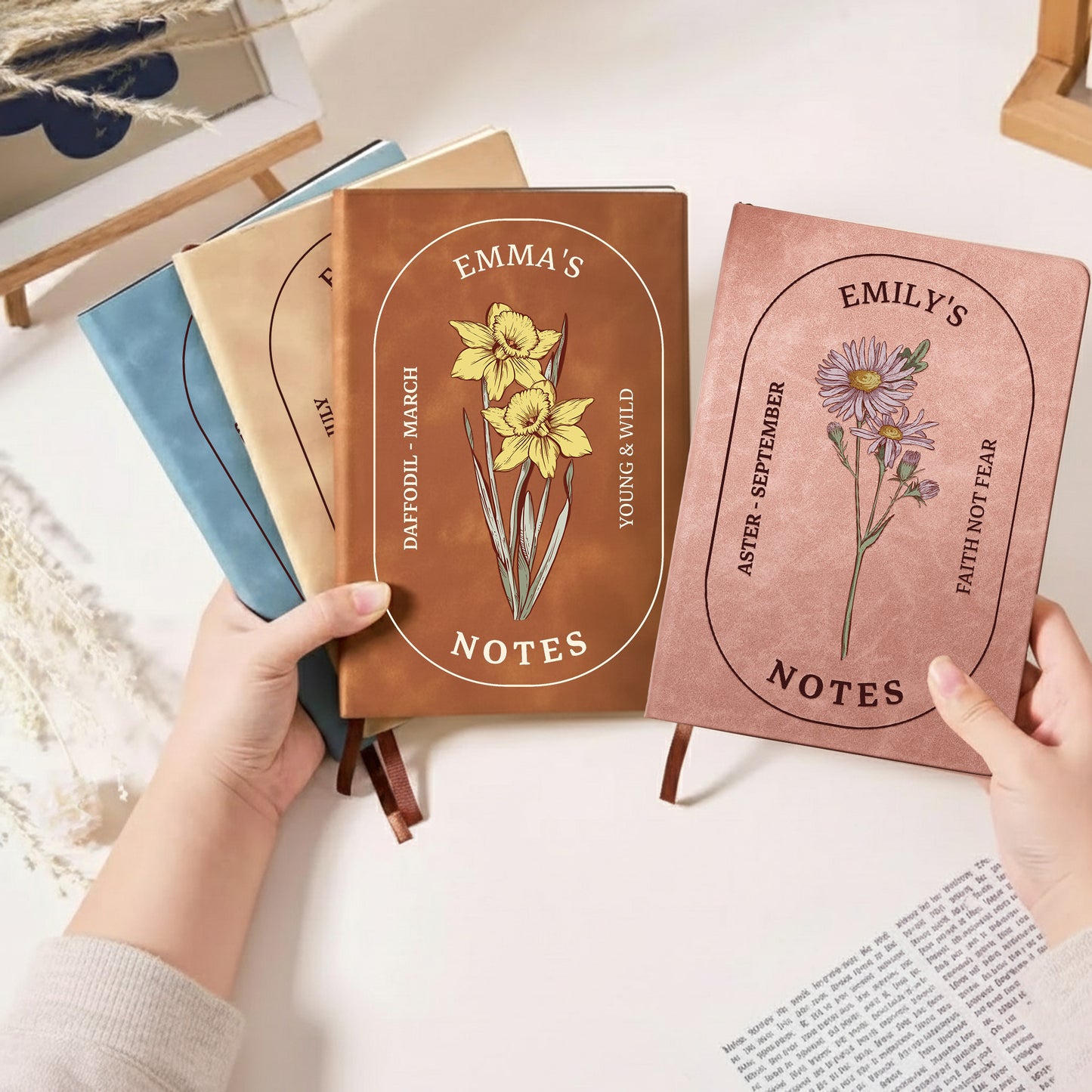 Custom Birth Month Flowers Notes - Personalized Leather Journal