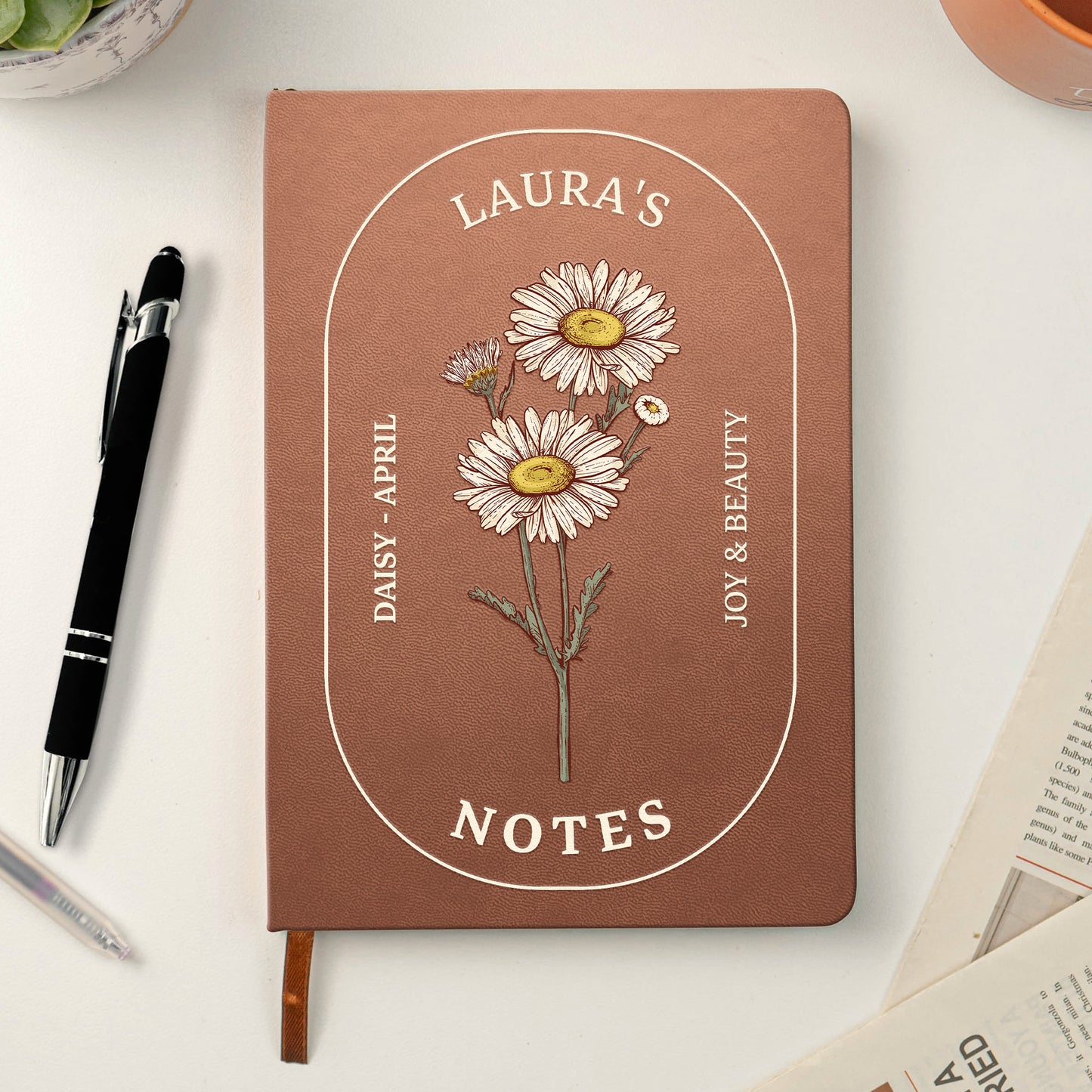 Custom Birth Month Flowers Notes - Personalized Leather Journal
