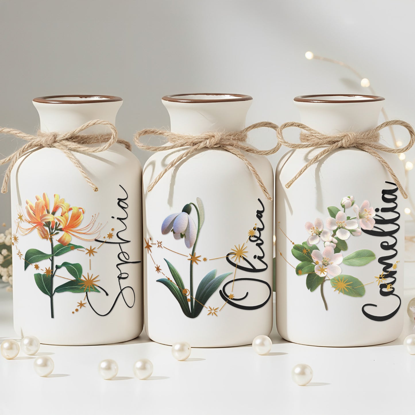 Custom Birth Month & Zodiac Star Sign For Her, Daughter, Wife, Sister - Personalized Ceramic Vase (Vase Only, Flowers Excluded)