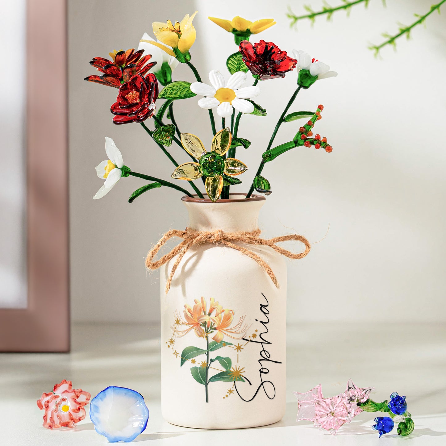 Custom Birth Month & Zodiac Star Sign For Her, Daughter, Wife, Sister - Personalized Ceramic Vase (Vase Only, Flowers Excluded)