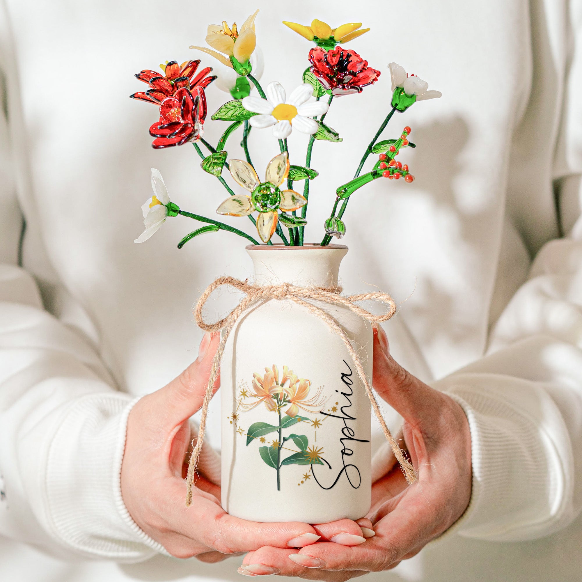 Custom Birth Month & Zodiac Star Sign For Her, Daughter, Wife, Sister - Personalized Ceramic Vase (Vase Only, Flowers Excluded)