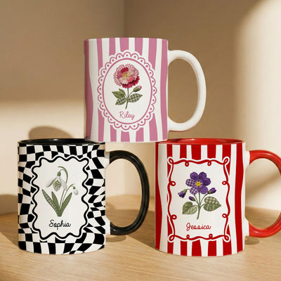 Custom Birthday Gift Striped Birth Flower Gift For Daughter, Friend - Personalized Mug