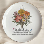 Custom Boho Birth Flowers Sisterhood, Friendship Bouquet Gifts For Sisters, Friends, Besties - Personalized Jewelry Dish