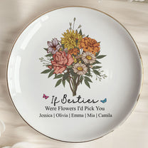 Custom Boho Birth Flowers Sisterhood, Friendship Bouquet Gifts For Sisters, Friends, Besties - Personalized Jewelry Dish