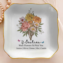 Custom Boho Birth Flowers Sisterhood, Friendship Bouquet Gifts For Sisters, Friends, Besties - Personalized Jewelry Dish
