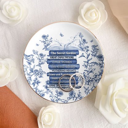 Custom Bookshelf Chinoiserie Toile De Jouy - Personalized Jewelry Dish