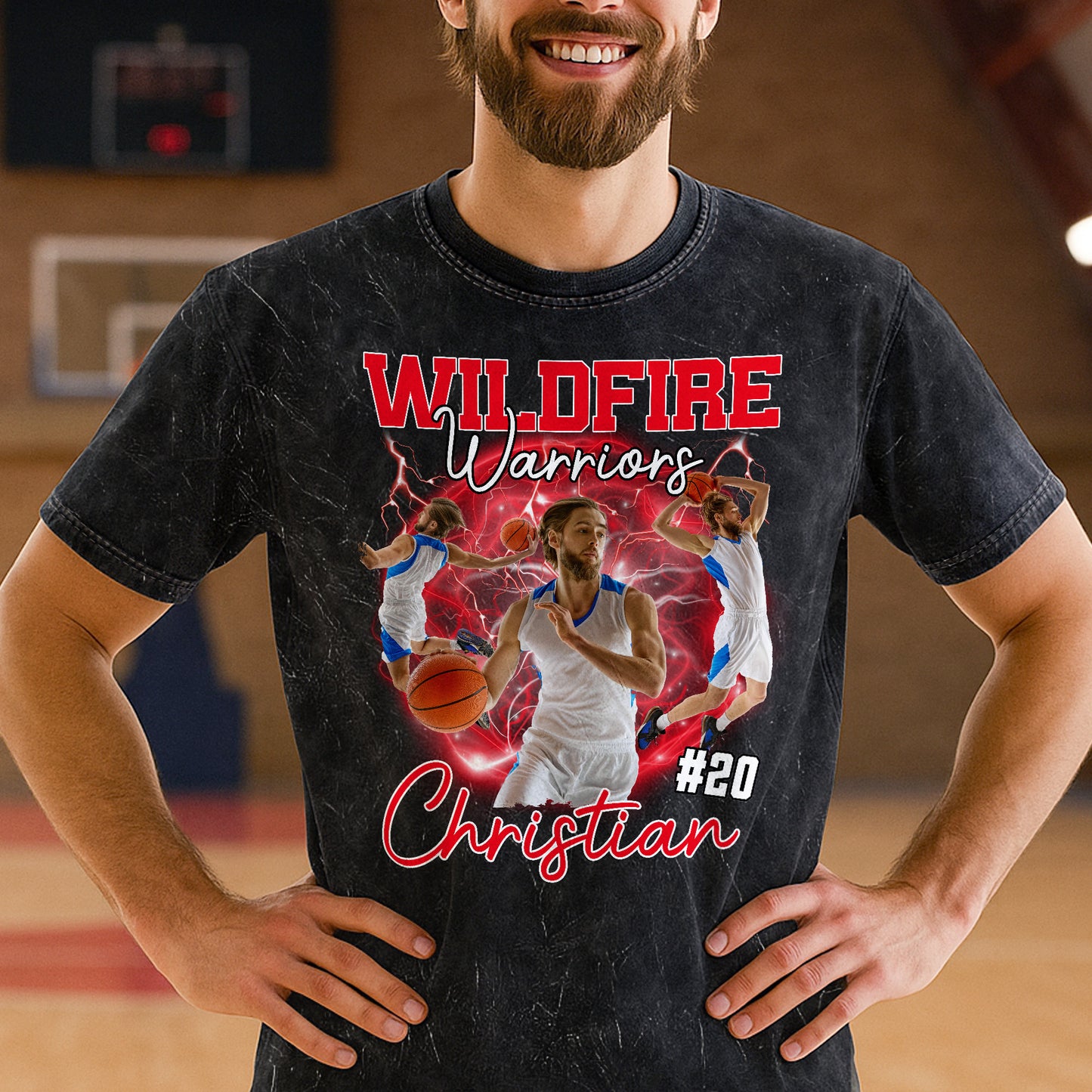 Custom Bootleg Photo For Sport Players - Personalized Photo Acid Wash T‑Shirt