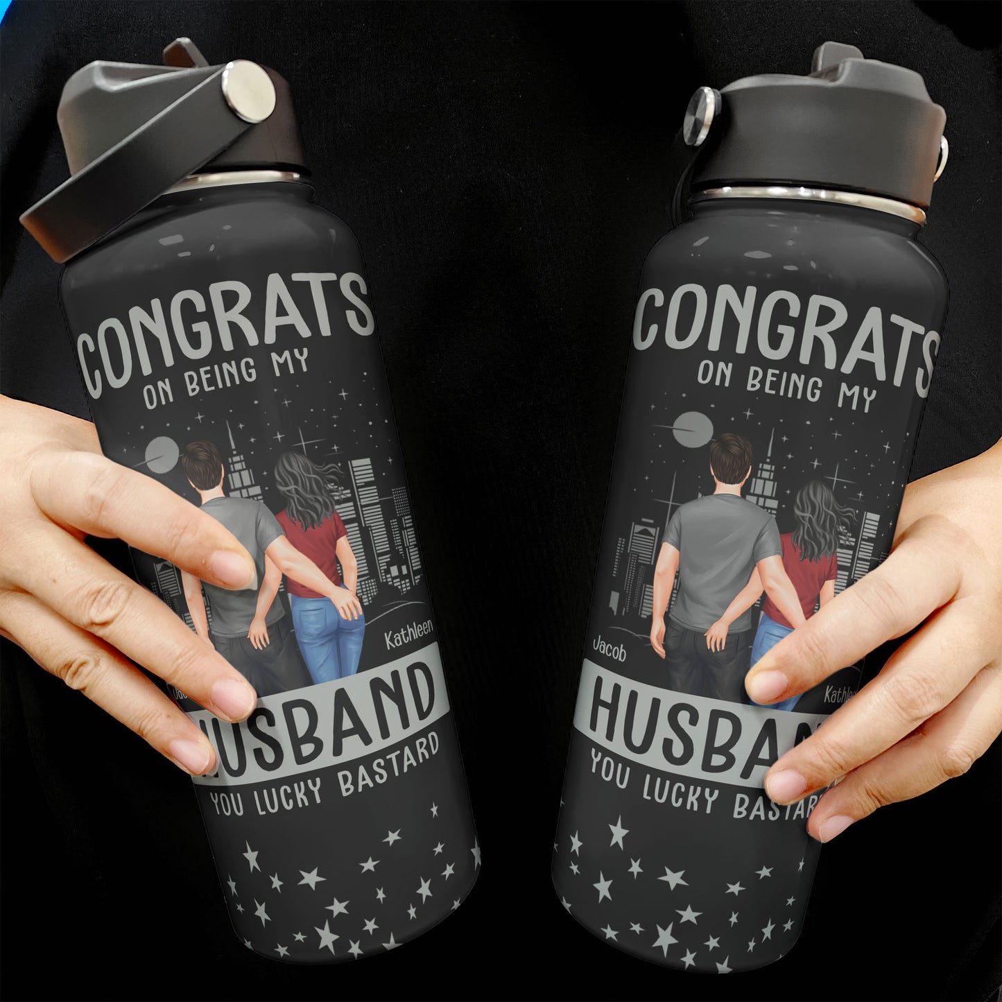 Custom Bottle Congrats Being My Husband - Personalized Stainless Steel Water Bottle