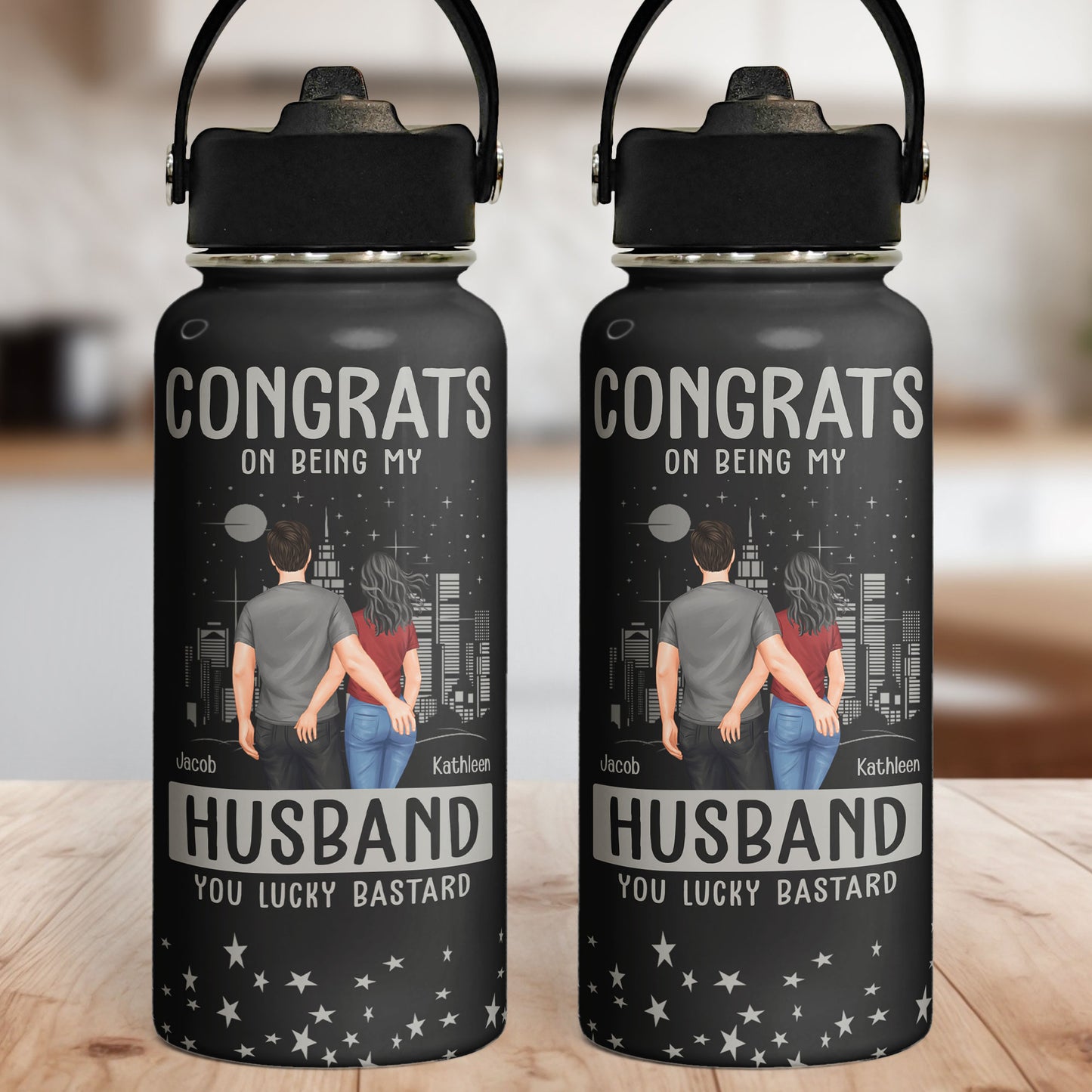 Custom Bottle Congrats Being My Husband - Personalized Stainless Steel Water Bottle