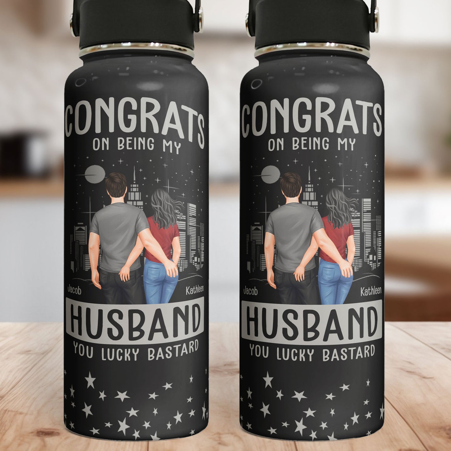 Custom Bottle Congrats Being My Husband - Personalized Stainless Steel Water Bottle