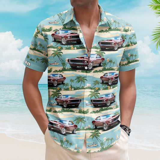 Custom Car Photo Beach Palm Tree Vintage Aloha Shirts - Custom Photo Hawaiian Shirts