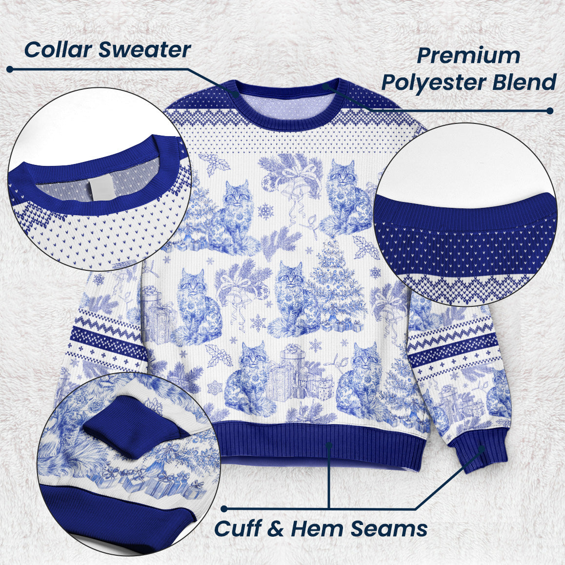 Custom Cat Breeds Christmas Tree - Toile De Jouy - Personalized Ugly Sweater