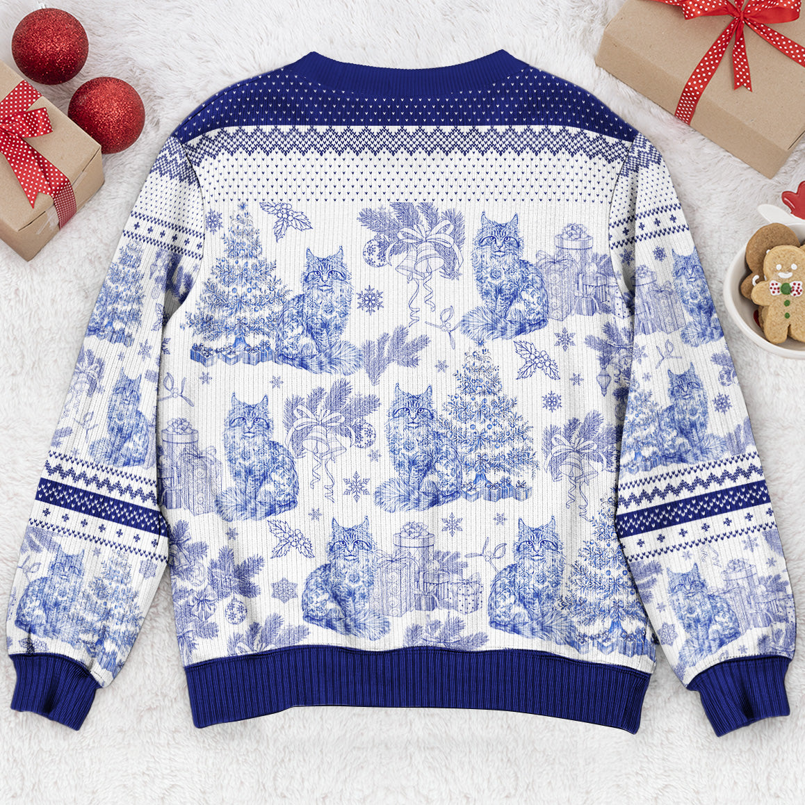 Custom Cat Breeds Christmas Tree - Toile De Jouy - Personalized Ugly Sweater