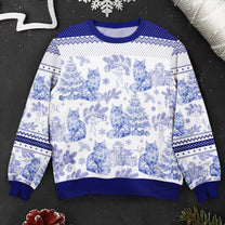 Custom Cat Breeds Christmas Tree - Toile De Jouy - Personalized Ugly Sweater