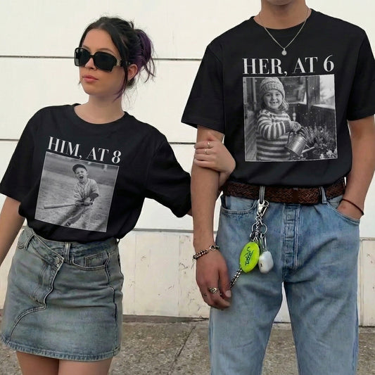 Custom Childhood Photo Of Him, Her - Personalized Photo Couple Matching Comfort Tee
