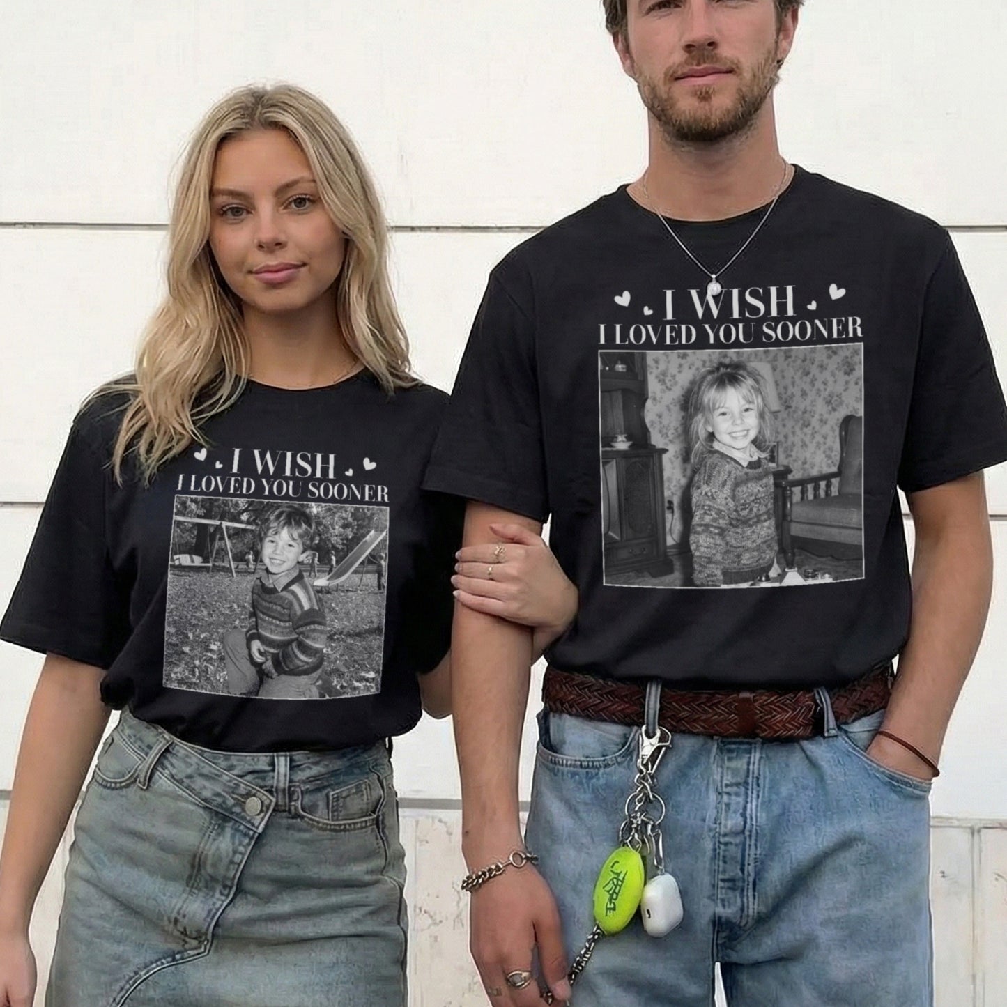 Custom Childhood Photo Of Him, Her - Personalized Photo Couple Matching Comfort Tee