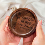 Custom Christ Bible Verse With Birth Flower - Personalized Wood Ring Dish