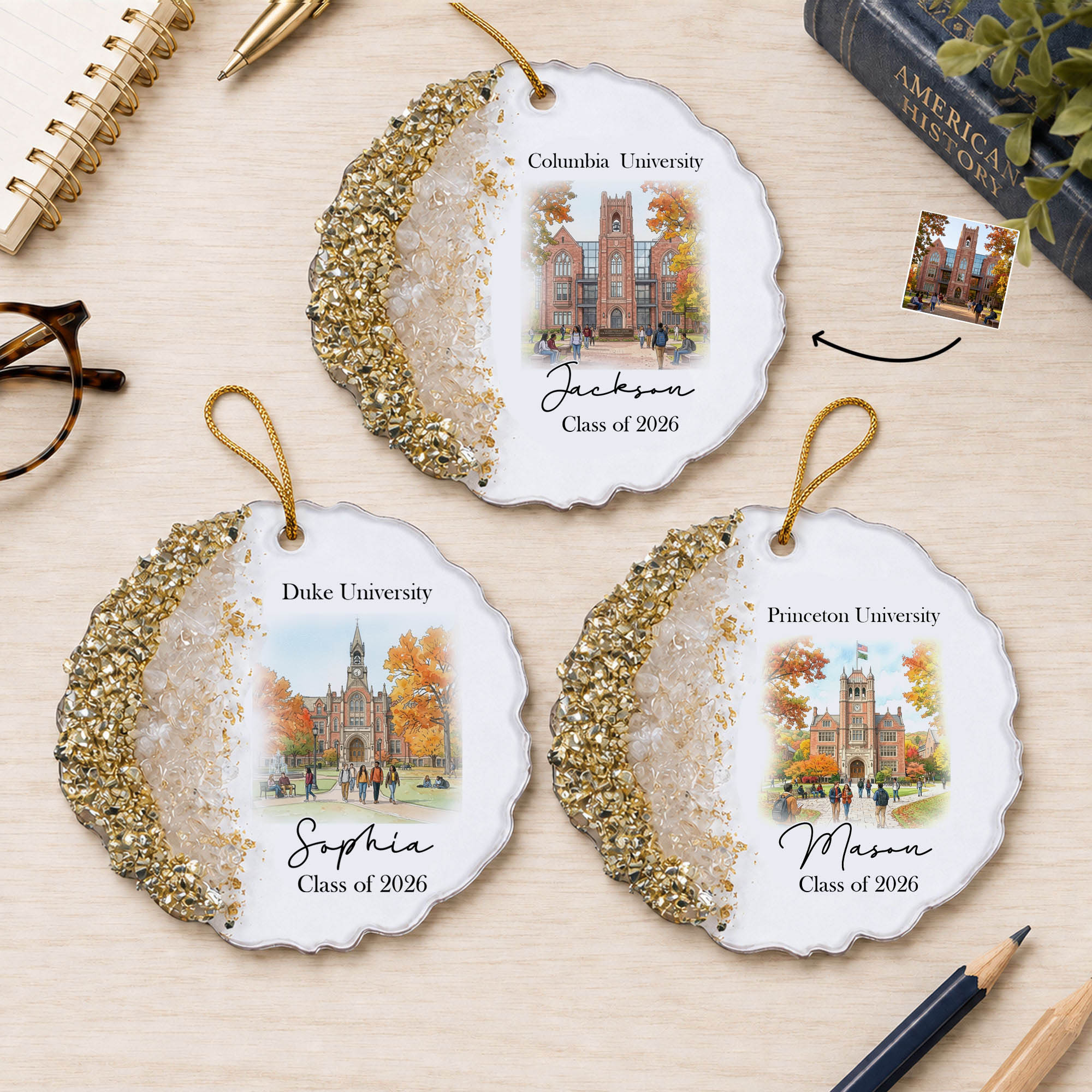 Custom College Photo Keepsake Graduation Gift - Personalized Resin Ornament