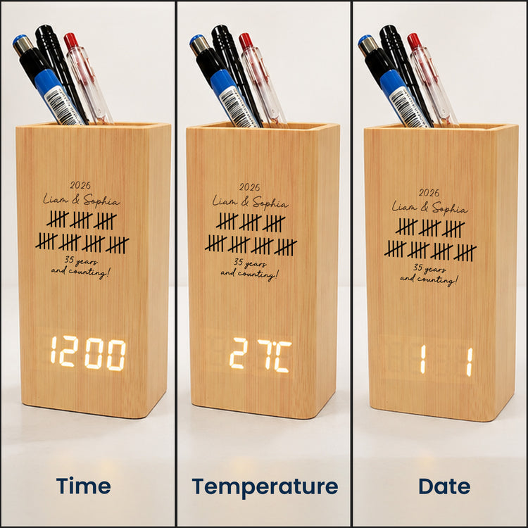 Custom Couple Anniversary Gifts For Husband - Personalized Pen Holder With Clock 4