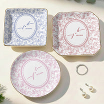 Custom Couple Initials & Date Toile De Jouy Ring Dish - Personalized Jewelry Dish