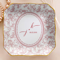 Custom Couple Initials & Date Toile De Jouy Ring Dish - Personalized Jewelry Dish