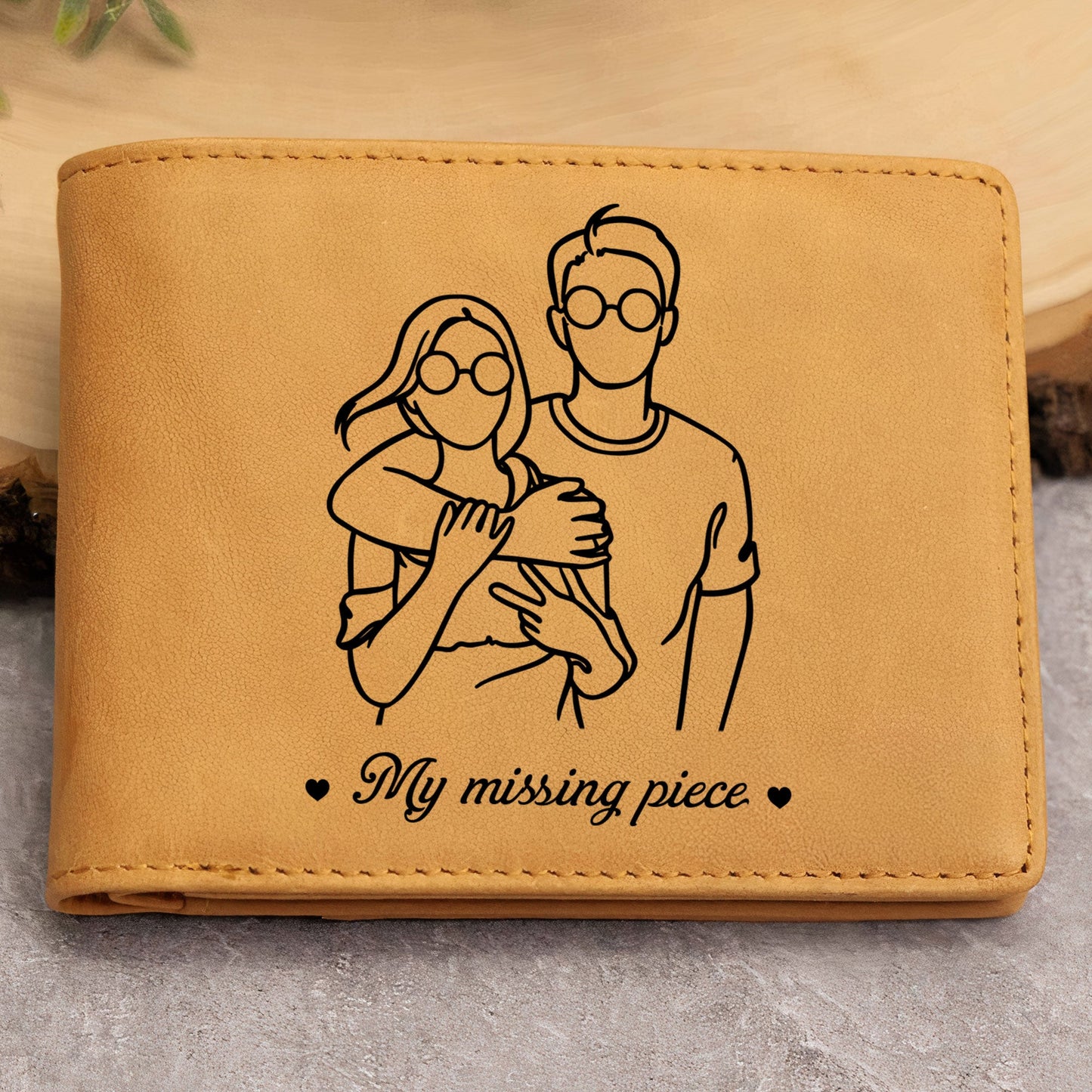 Custom Couple Line Art I Found My Missing Piece - Personalized Photo Leather Wallet