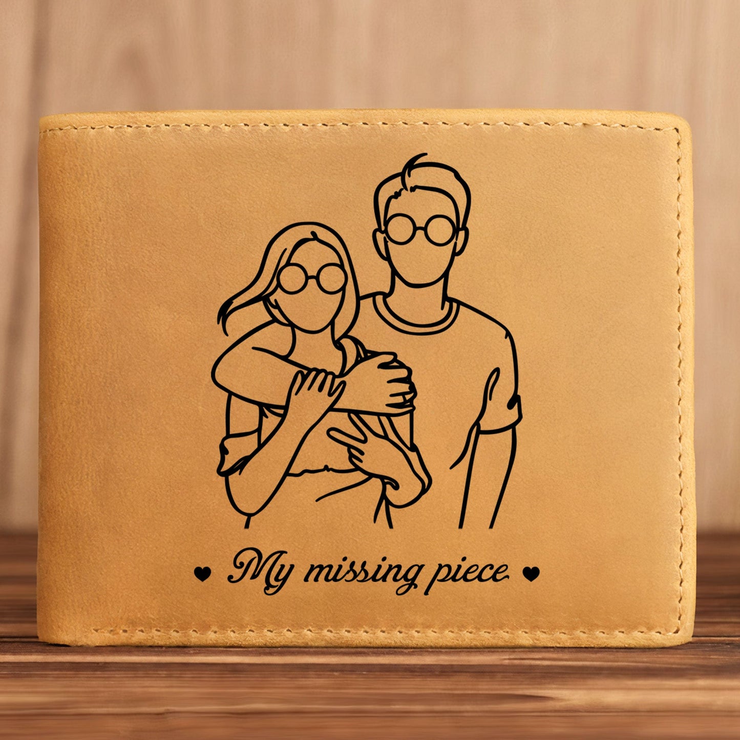 Custom Couple Line Art I Found My Missing Piece - Personalized Photo Leather Wallet