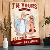 Custom Couple Photo Cartoon Style Art I'm Yours No Returns - Personalized Metal Sign