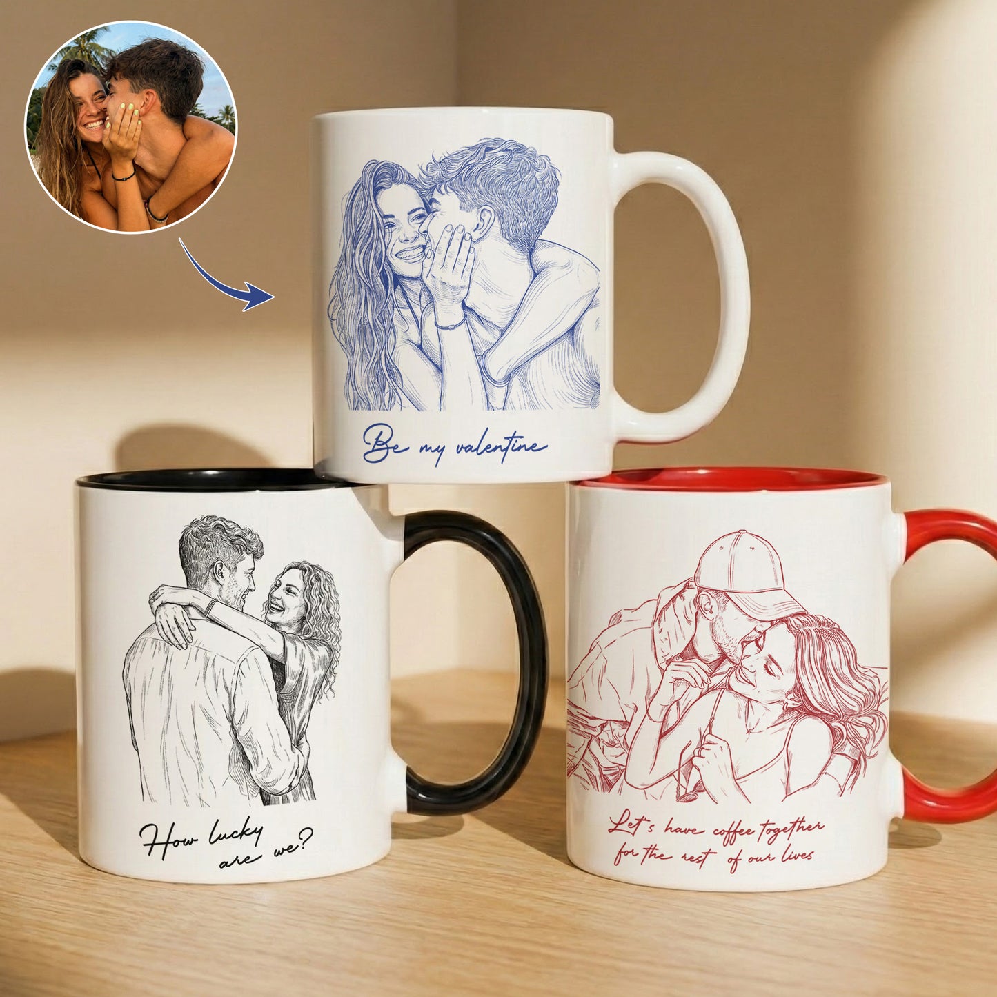 Custom Couple Photo Portrait How Lucky Are We Gift For Him, Her - Personalized Photo Mug