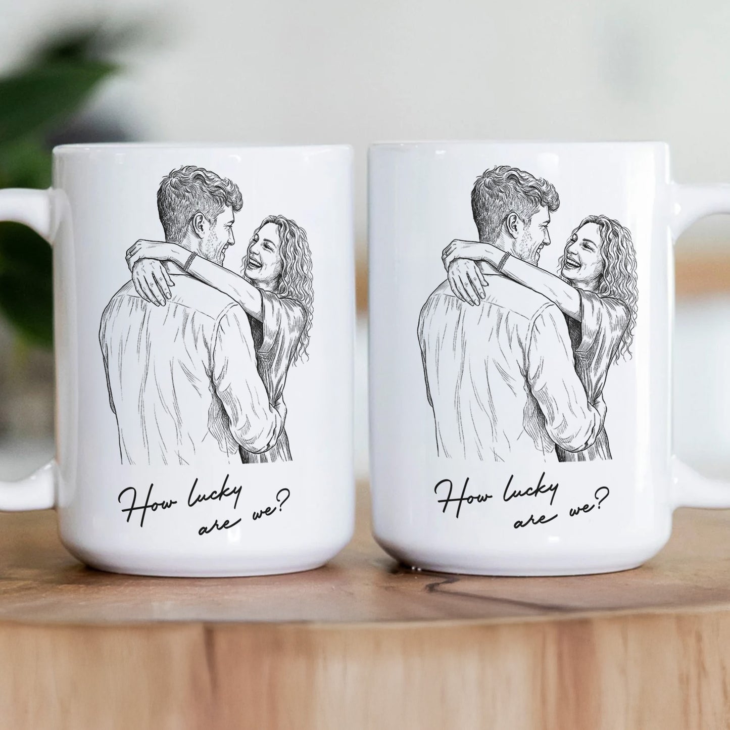 Custom Couple Photo Portrait How Lucky Are We Gift For Him, Her - Personalized Photo Mug