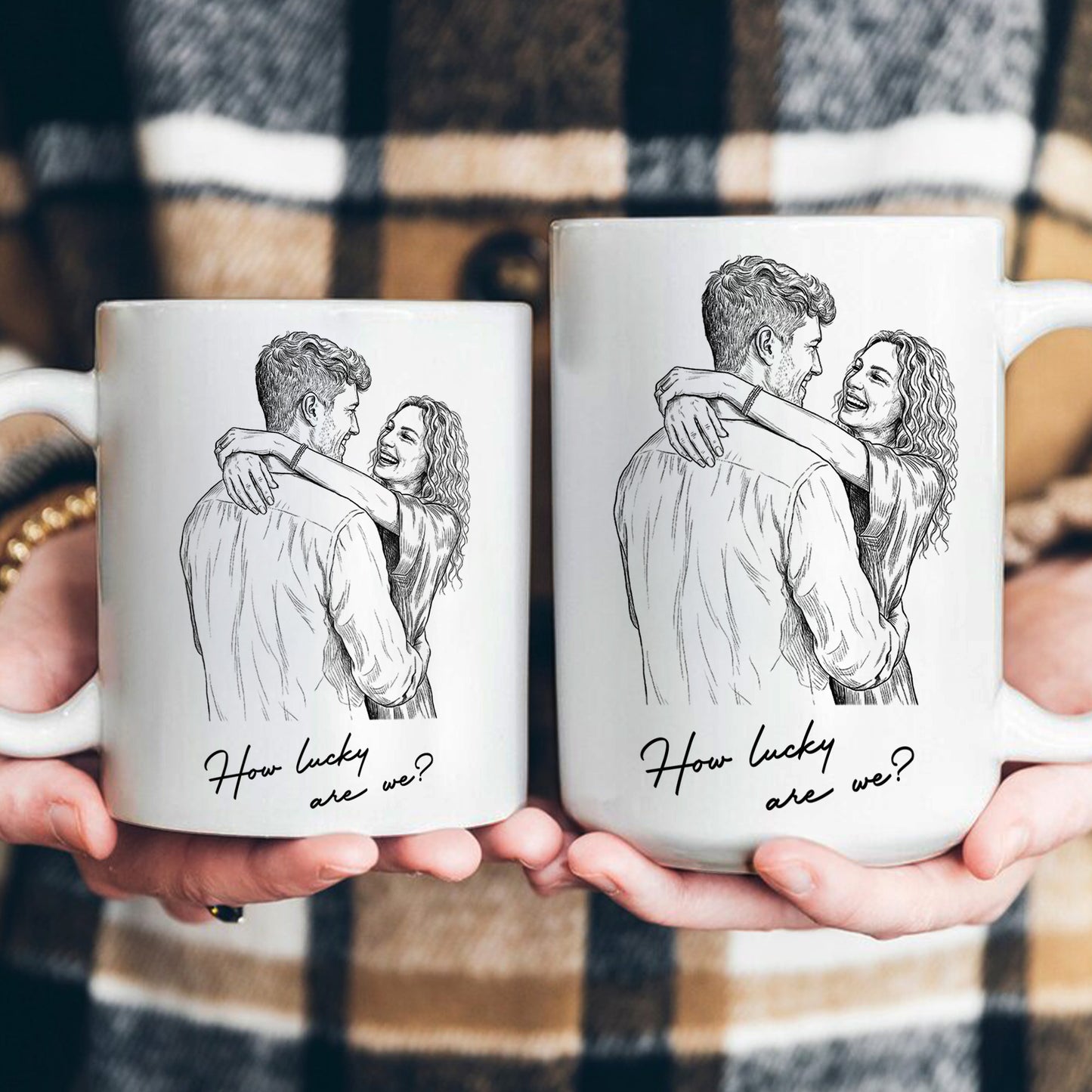Custom Couple Photo Portrait How Lucky Are We Gift For Him, Her - Personalized Photo Mug