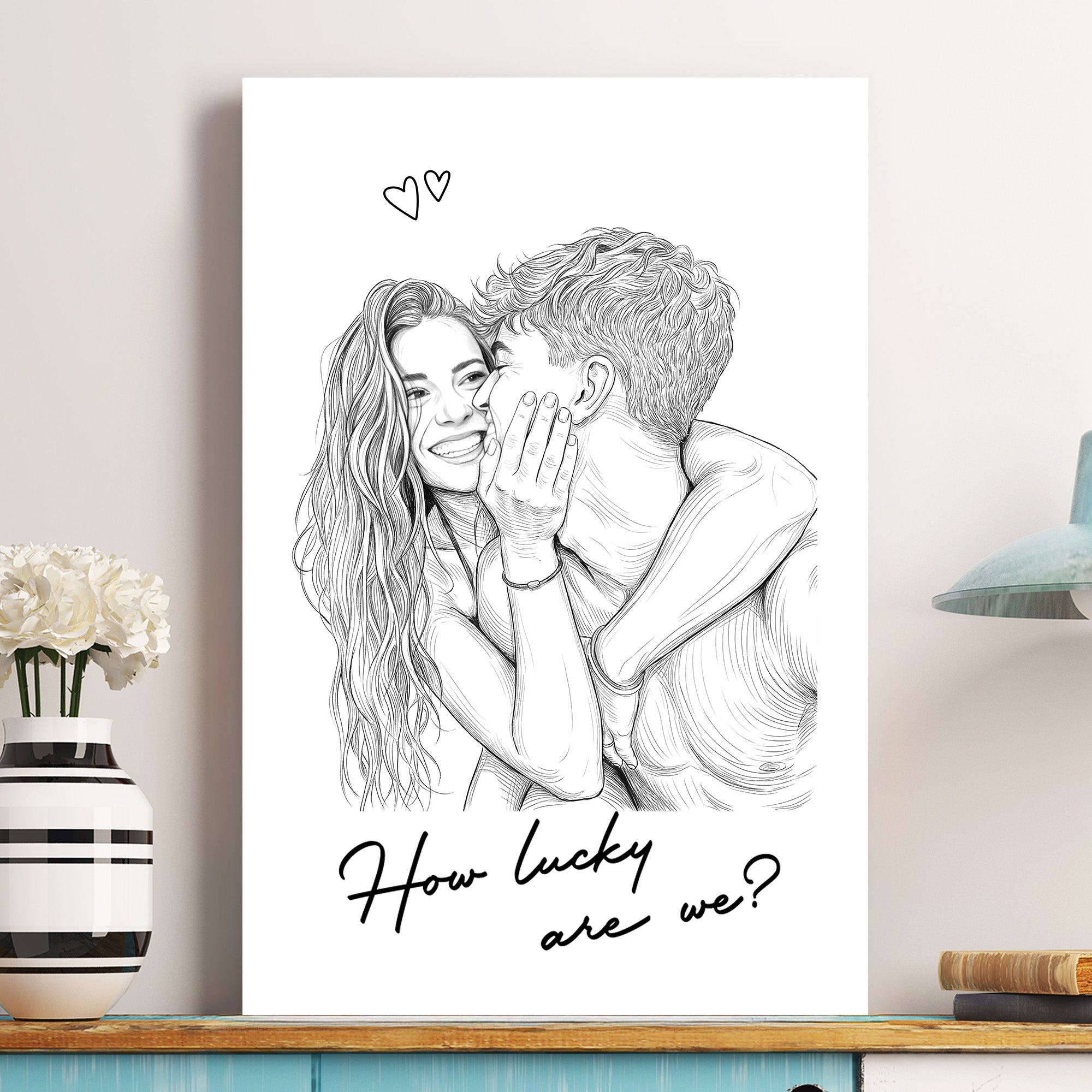 Custom Couple Photo Portrait How Lucky Are We Gift For Him, Her - Personalized Photo Poster