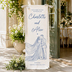 Custom Couple Photo Sketch Line Art Style Wedding Sign - Personalized Welcome Sign