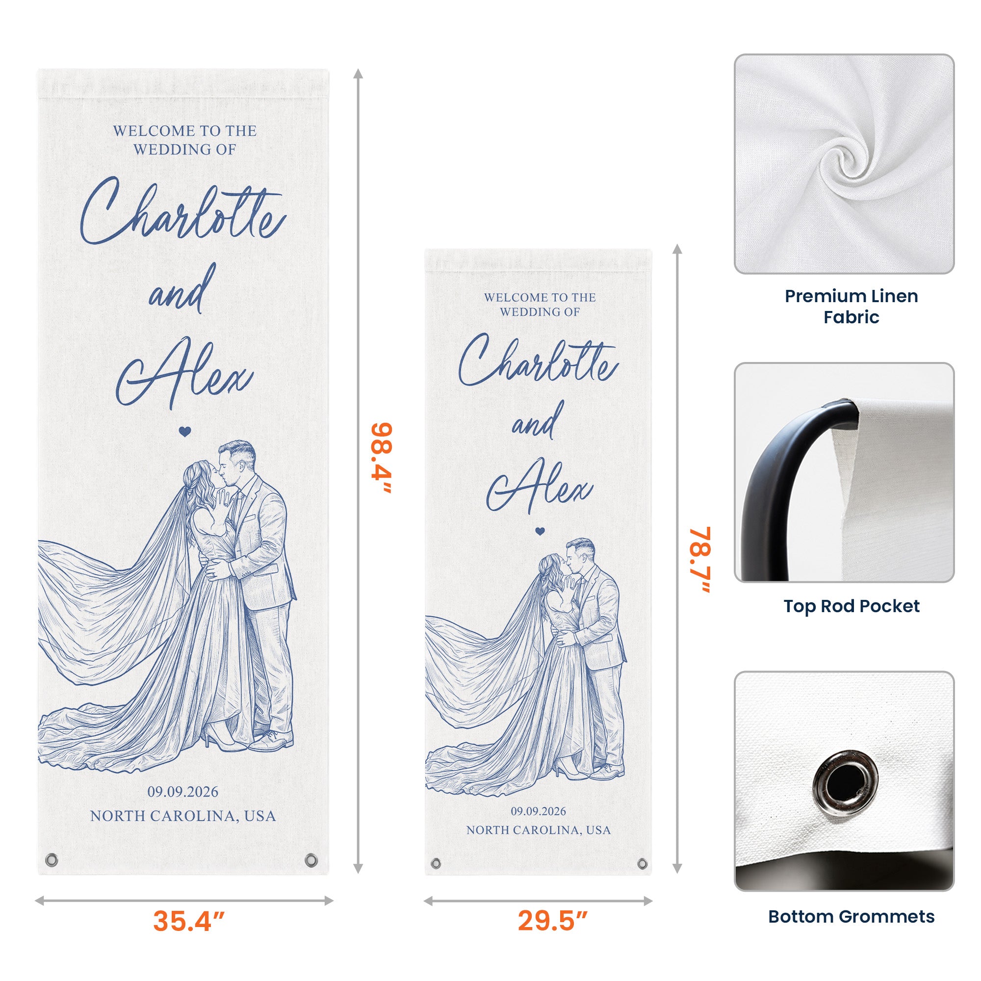 Custom Couple Photo Sketch Line Art Style Wedding Sign - Personalized Welcome Sign