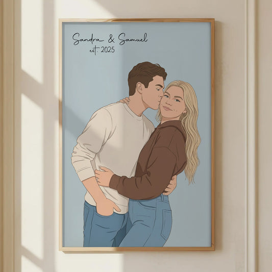 Custom Couple Portrait Anniversary Valentine's Day Gift For Her, Him - Personalized Photo Poster