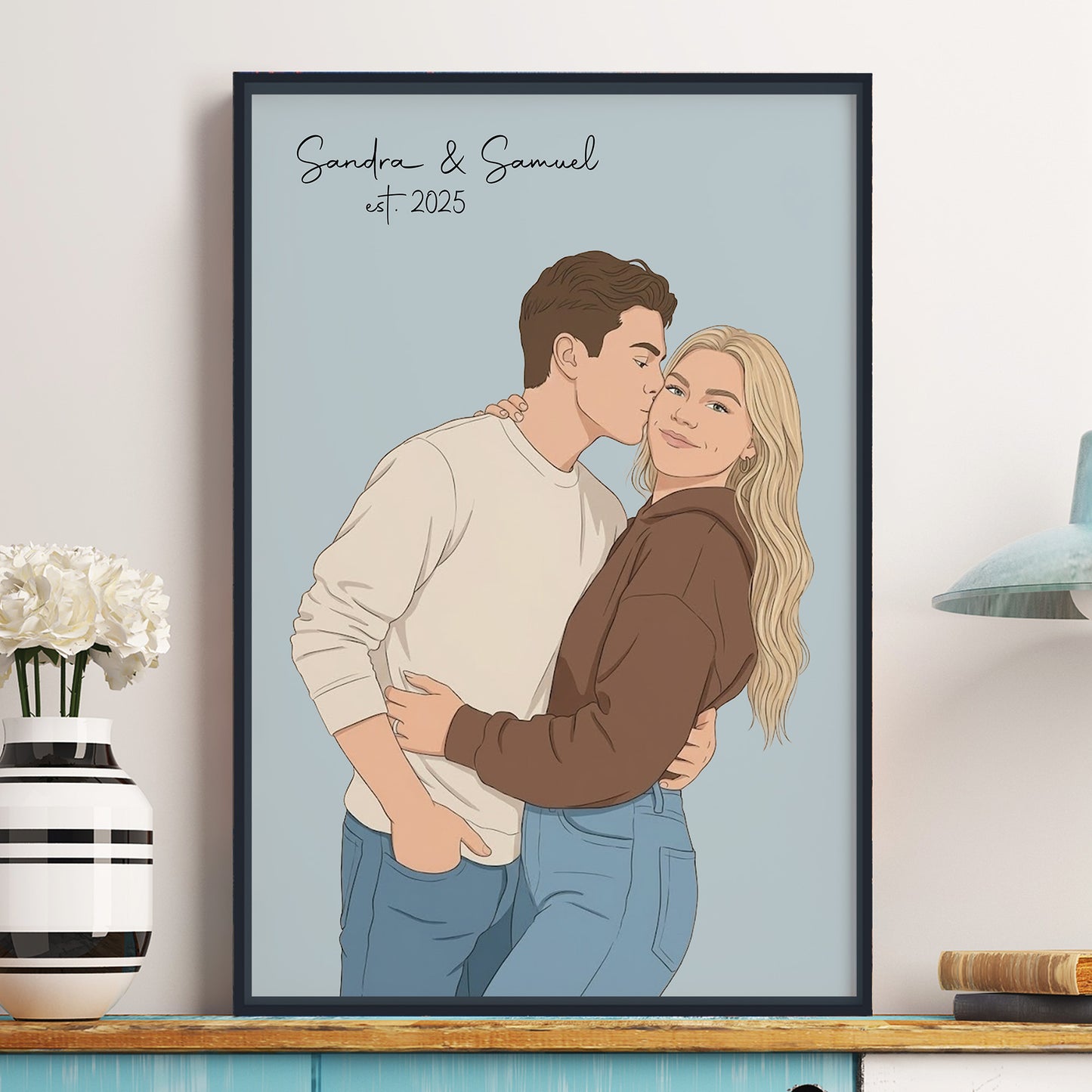 Custom Couple Portrait Anniversary Valentine's Day Gift For Her, Him - Personalized Photo Poster