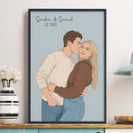Custom Couple Portrait Anniversary Valentine's Day Gift For Her, Him - Personalized Photo Poster