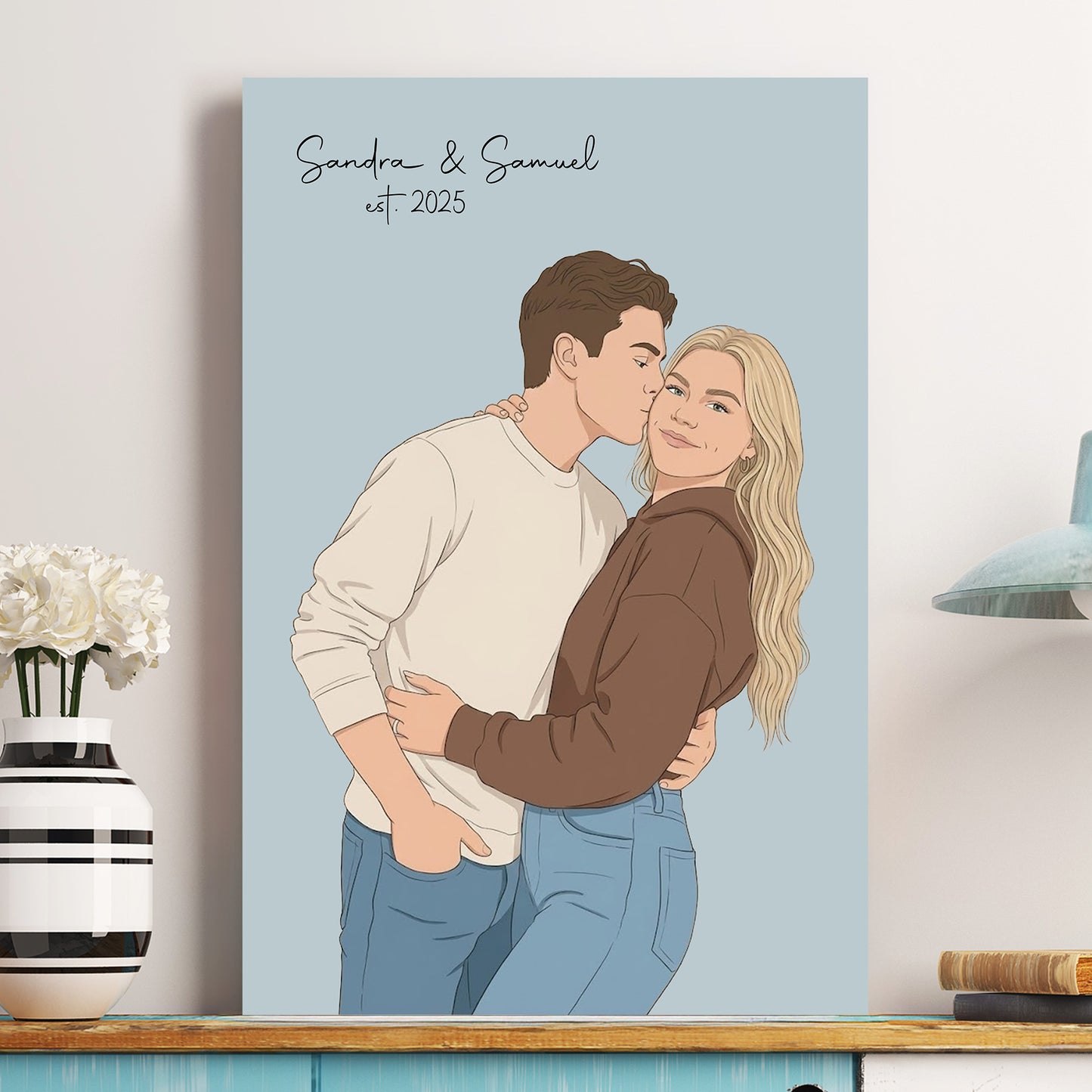 Custom Couple Portrait Anniversary Valentine's Day Gift For Her, Him - Personalized Photo Poster