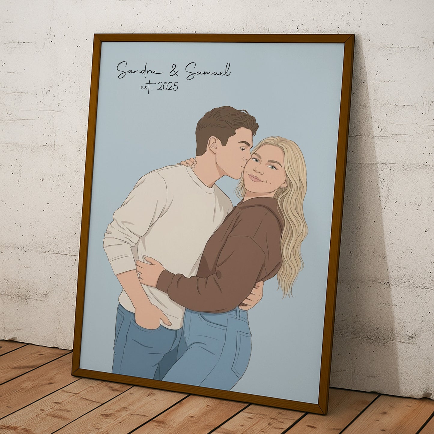 Custom Couple Portrait Anniversary Valentine's Day Gift For Her, Him - Personalized Photo Poster