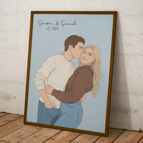Custom Couple Portrait Anniversary Valentine's Day Gift For Her, Him - Personalized Photo Poster