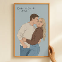 Custom Couple Portrait Anniversary Valentine's Day Gift For Her, Him - Personalized Photo Poster