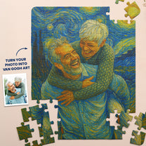 Custom Couple Portrait Van Gogh Art - Personalized Photo Jigsaw Puzzle