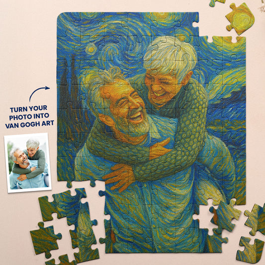 Custom Couple Portrait Van Gogh Art - Personalized Photo Jigsaw Puzzle