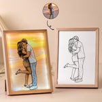 Custom Couple Sketch To Photo Anniversary Valentine's Day Christmas Gifts For Her, Him - Personalized Light Up Frame