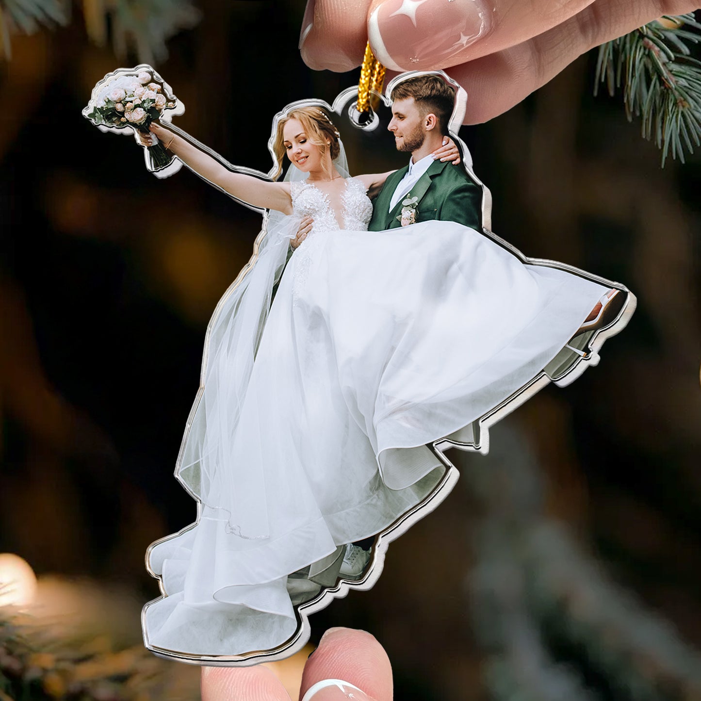 Custom Couple Wedding Christmas Keepsake - Personalized Acrylic Photo Ornament