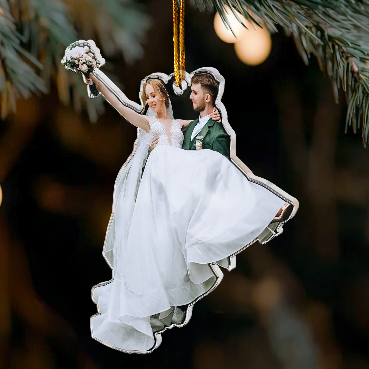 Custom Couple Wedding Christmas Keepsake - Personalized Acrylic Photo Ornament