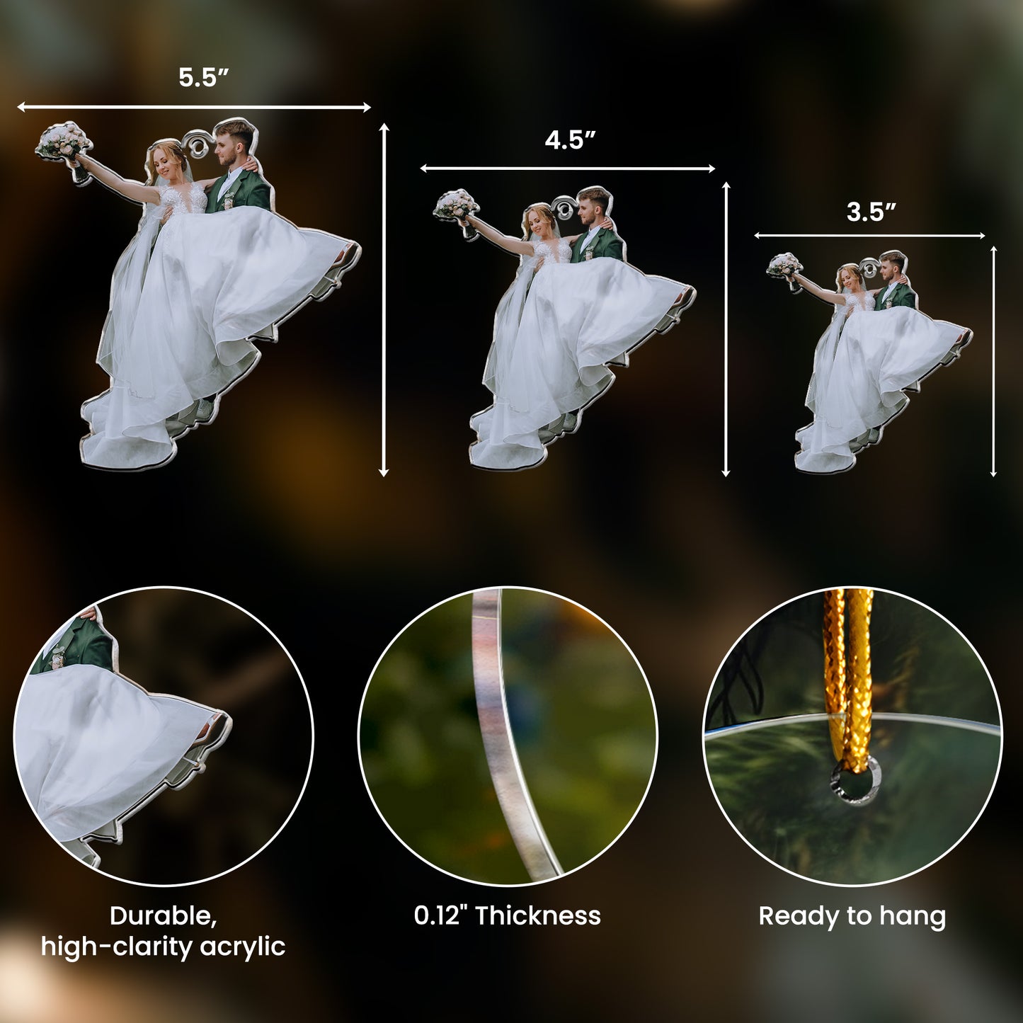 Custom Couple Wedding Christmas Keepsake - Personalized Acrylic Photo Ornament