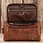 Custom Couples Initial Name & Date Or Symbols For Him, Husband - Personalized Leather Toiletry Bag