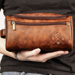 Custom Couples Initial Name & Date Or Symbols For Him, Husband - Personalized Leather Toiletry Bag