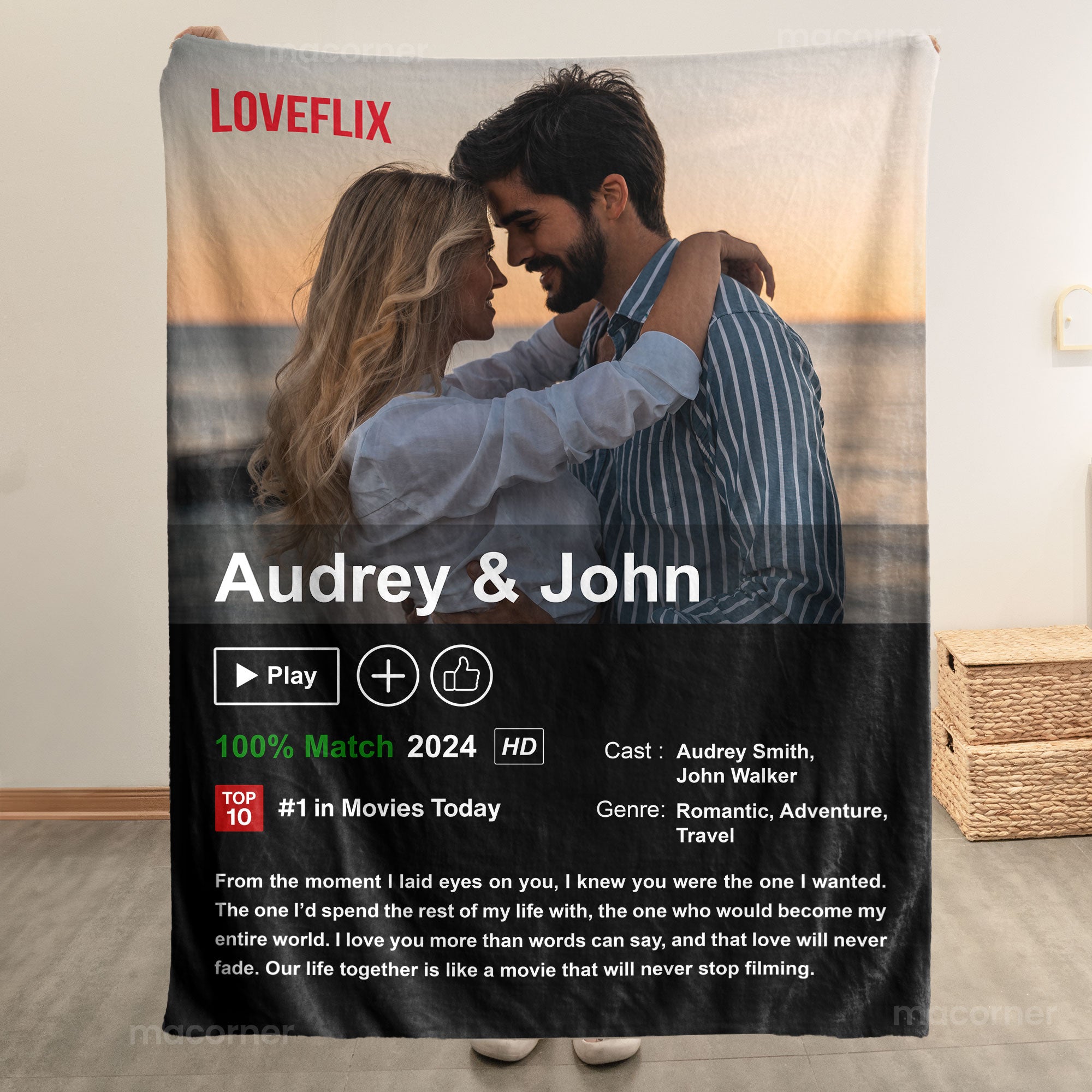 Custom Couples Loveflix Movie Poster - Personalized Photo Blanket
